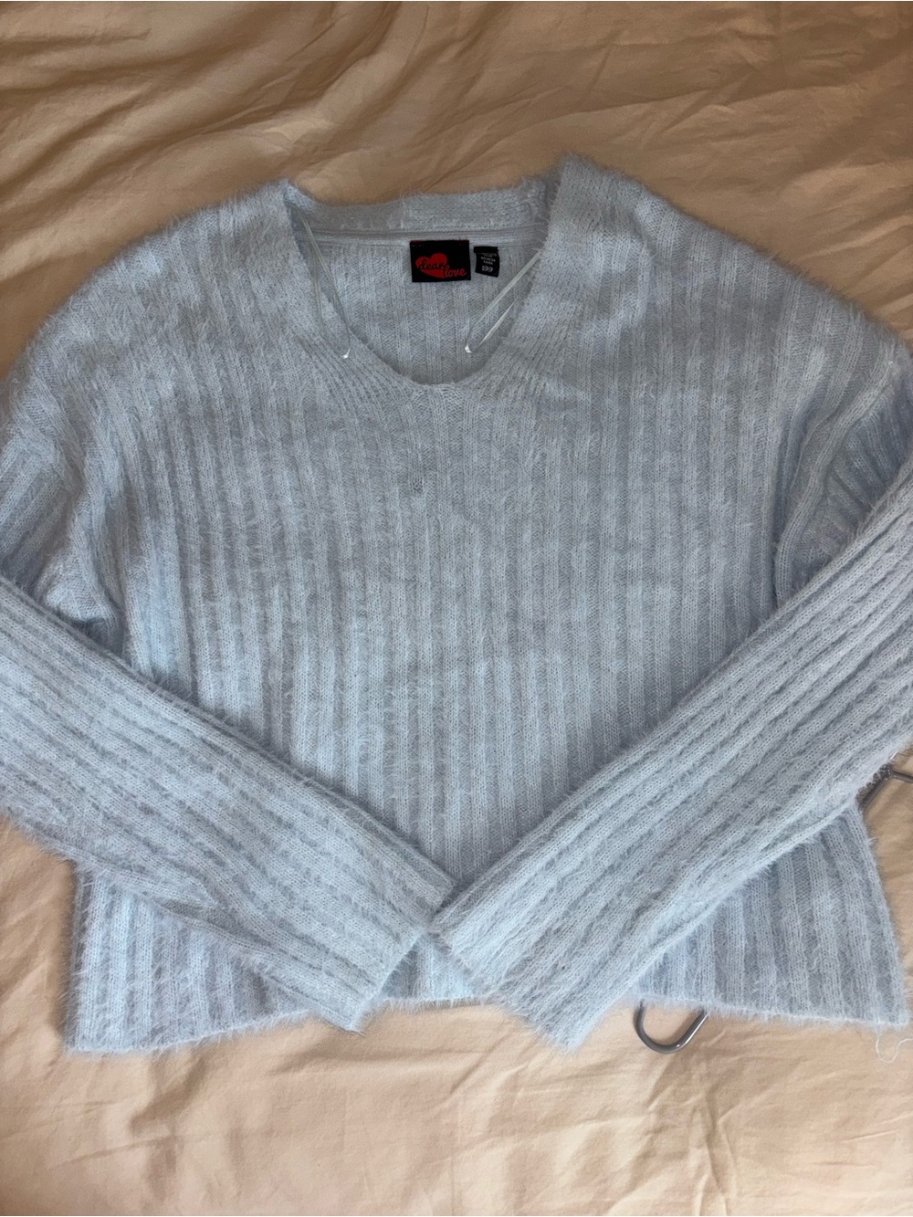 Wildfox Pale Blue Ribbed Crewneck Sweater